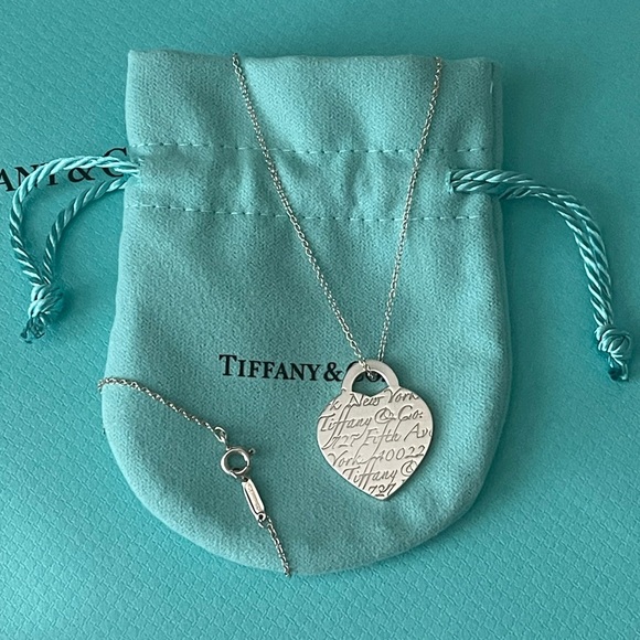 TIFFANY & CO. NOTES 727 FIFTH AVE HEART NECKLACE W/BOX & POUCH⭐️ 925 SS⭐️16” - Picture 8 of 15